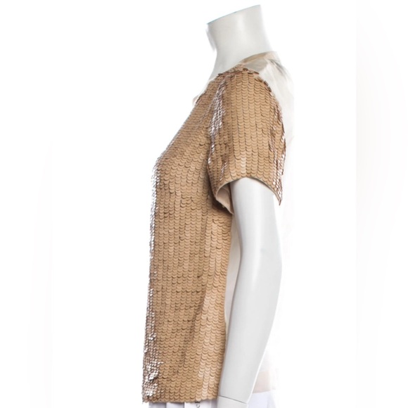 3.1 Phillip Lim beige leather sequin top with sheer silk back - size 4 - Picture 2 of 7